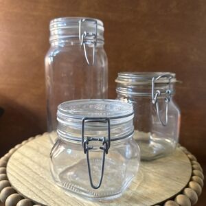 3-Fido Bormioli Rocco Wire Hinged Clear Glass Jar Made in Italy cottagecore